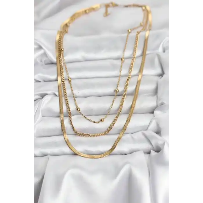 316L Çelik Gold Renk 3lü Kadın Kolye