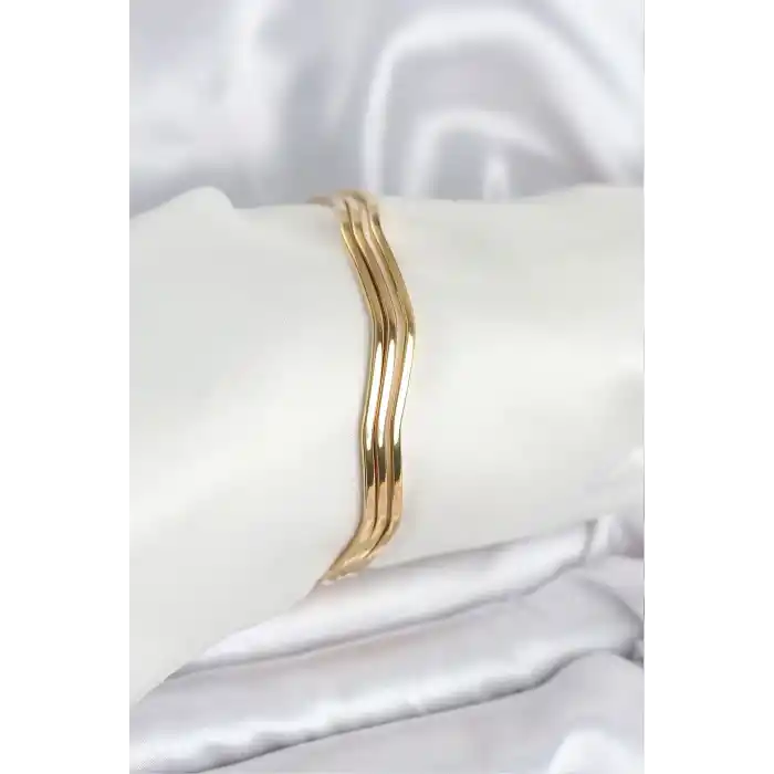 316L Çelik Gold Renk 65 mm Ajda Zikzak Model 3lü Kadın Bileklik