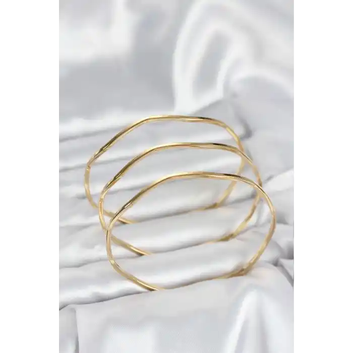 316L Çelik Gold Renk 65 mm Ajda Zikzak Model 3lü Kadın Bileklik