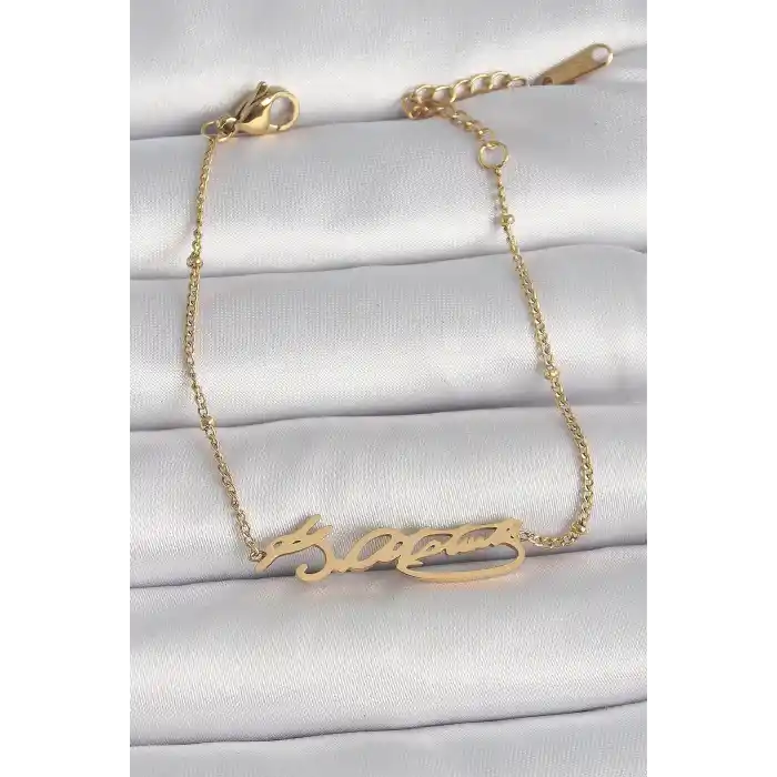 316L Çelik Gold Renk Atatürk İmza Model Kadın Bileklik