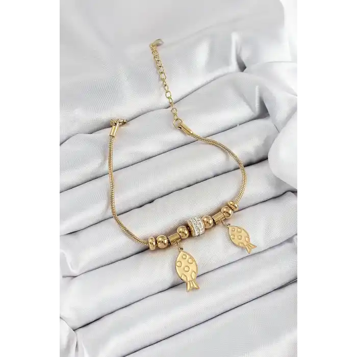 316L Çelik Gold Renk Balık Model Kadın Bileklik