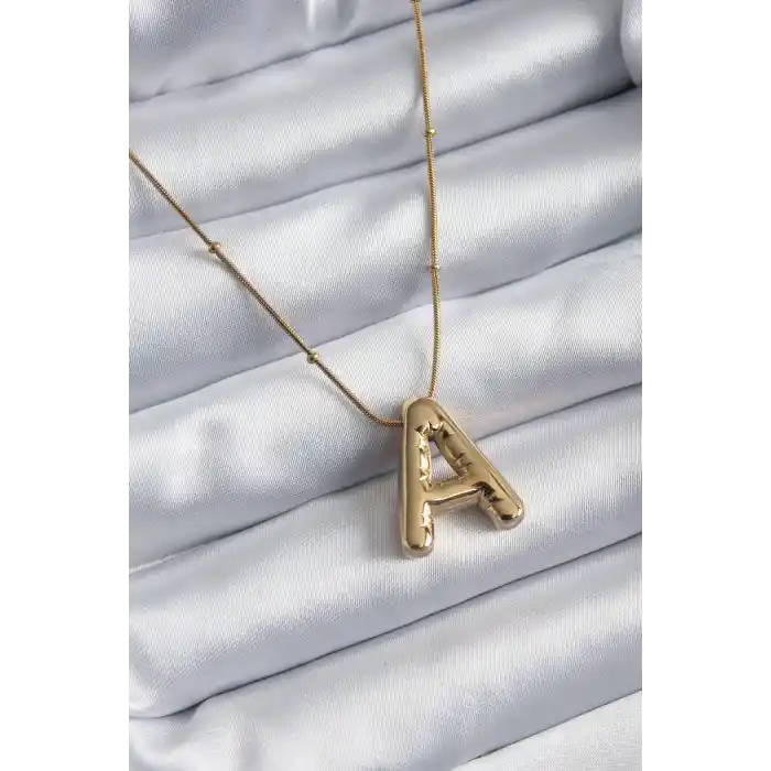 316L Çelik Gold Renk Bubble A Harf Model Kadın Kolye