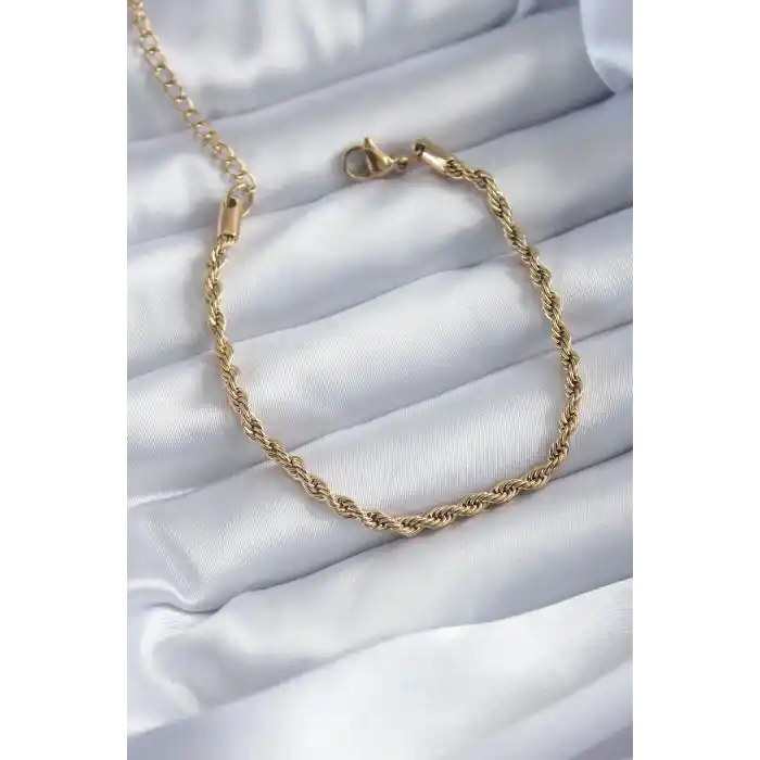 316L Çelik Gold Renk Burgu Zincir Model Kadın Bileklik