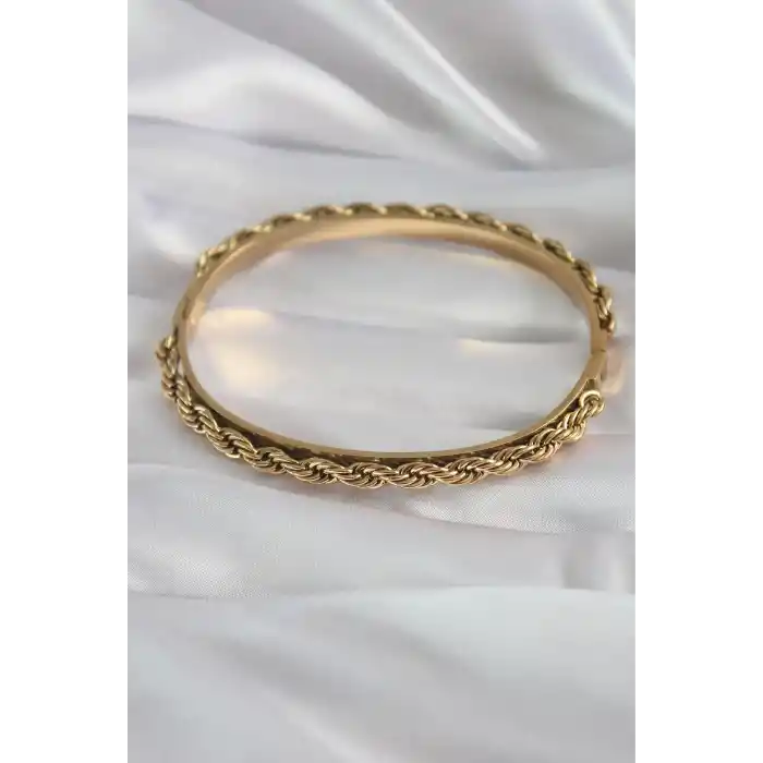 316L Çelik Gold Renk Burgu Zincir Model Kadın Kelepçe