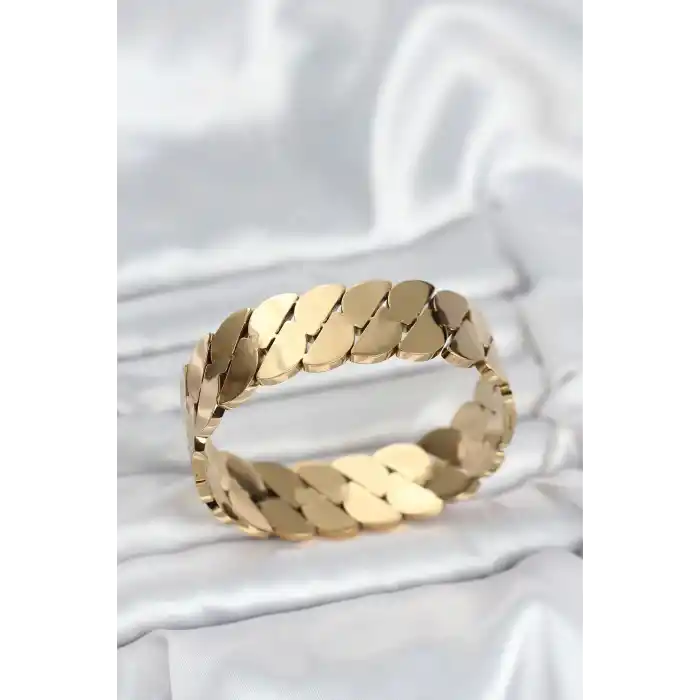 316L Çelik Gold Renk Ezme Zincir Model Kadın Kelepçe Bileklik