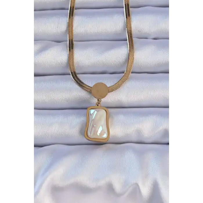 316L Çelik Gold Renk İtalyan Zincir Ezme Taşlı Kolye