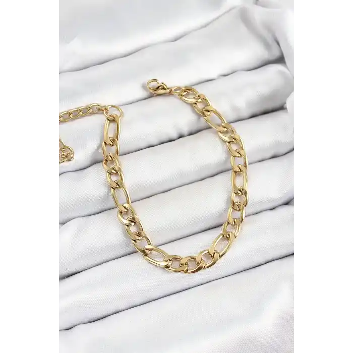316L Çelik Gold Renk Kalın Zincir Erkek Bileklik