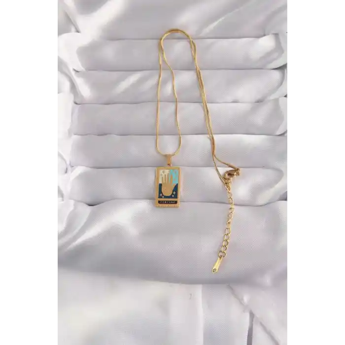 316L Çelik Gold Renk Karışık Mineli El Figür Tarot Kolye