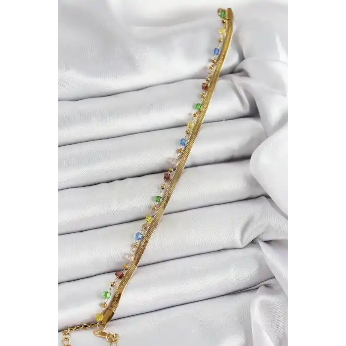 316L Çelik Gold Renk Karışık Renkli Kristal Taşlı Kadın Bileklik