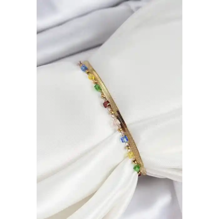 316L Çelik Gold Renk Karışık Renkli Kristal Taşlı Kadın Bileklik