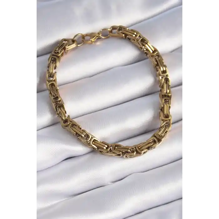 316L Çelik Gold Renk Kral Zincir Model Erkek Bileklik