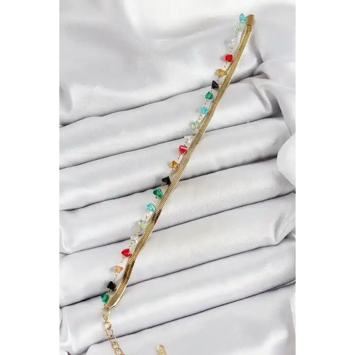 316L Çelik Gold Renk Kristal Karışık Renkli Taşlı 2li Kadın Bileklik