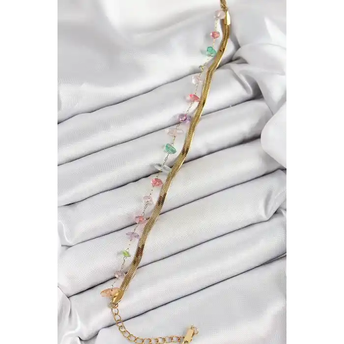 316L Çelik Gold Renk Kristal Karışık Renkli Taşlı Kadın Bileklik