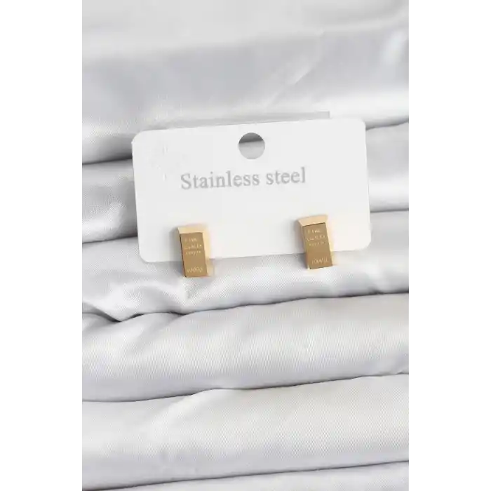 316L Çelik Gold Renk Külçe Altın Model Kadın Küpe