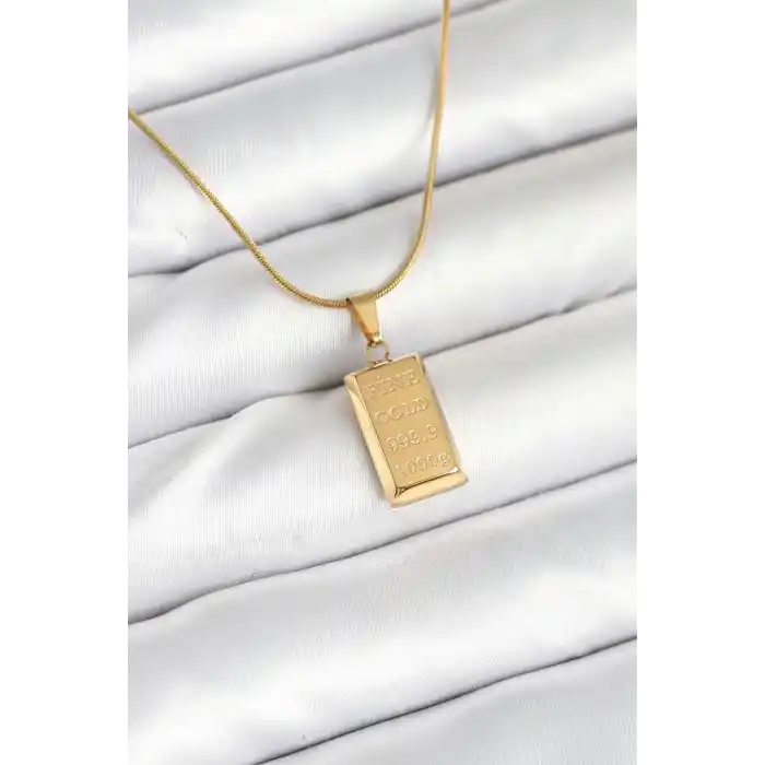316L Çelik Gold Renk Külçe Altın Model Kolye