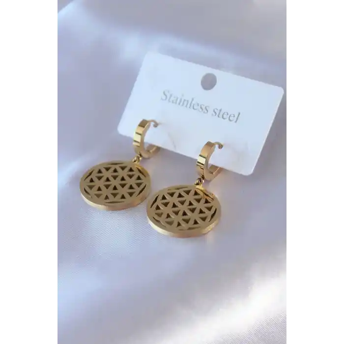 316L Çelik Gold Renk Lotus Model Kadın Küpe