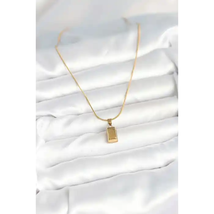 316L Çelik Gold Renk Mini Külçe Altın Model Kolye