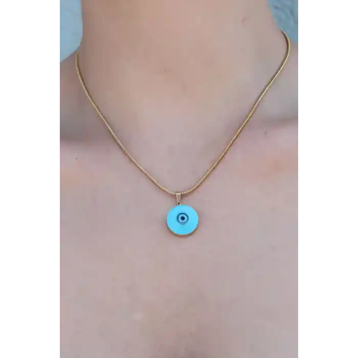 316L Çelik Gold Renk Nazar Boncuk Model Kadın Kolye