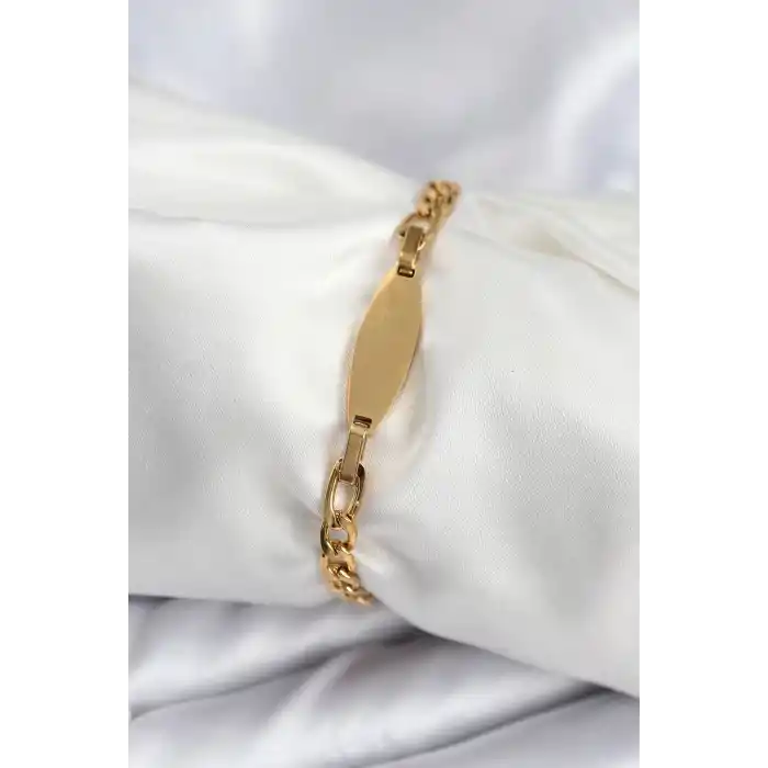 316L Çelik Gold Renk Oval Yazı Yazmaya Uygun Kadın Bileklik