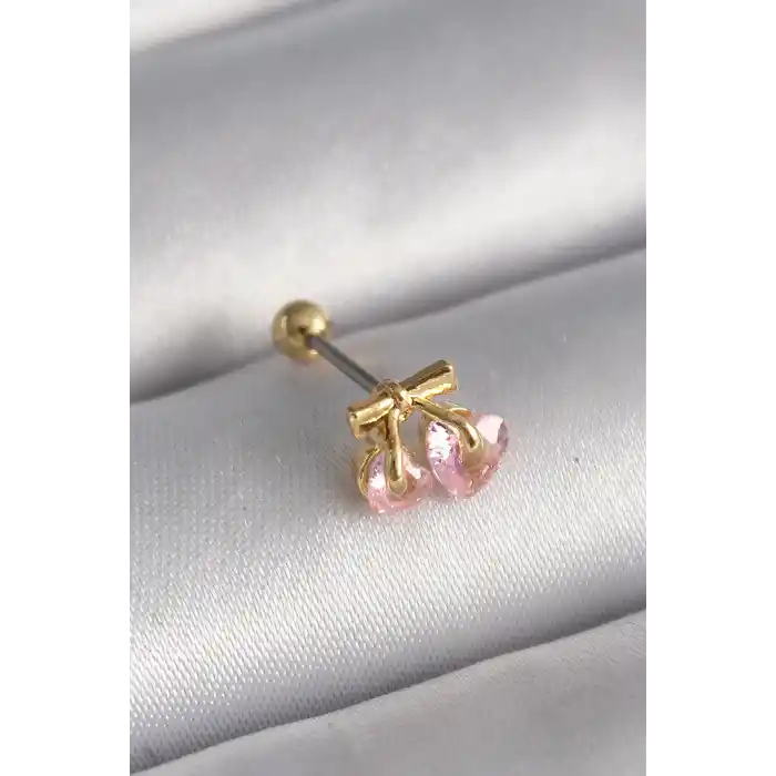 316L Çelik Gold Renk Pembe Zirkon Taşlı Kalp Tragus Piercing