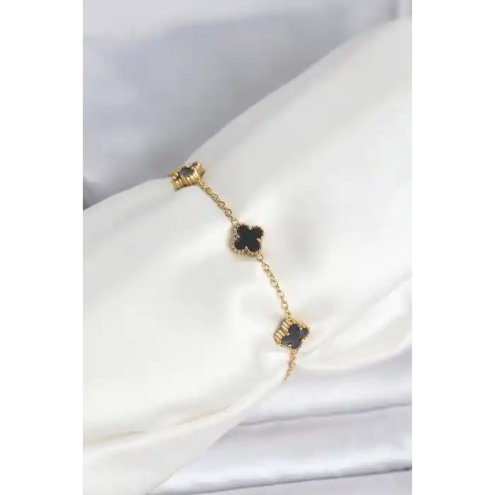316L Çelik Gold Renk Siyah Baby Boy Yonca Bileklik