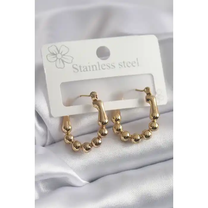 316L Çelik Gold Renk Topçuk Halka Model Kadın Küpe