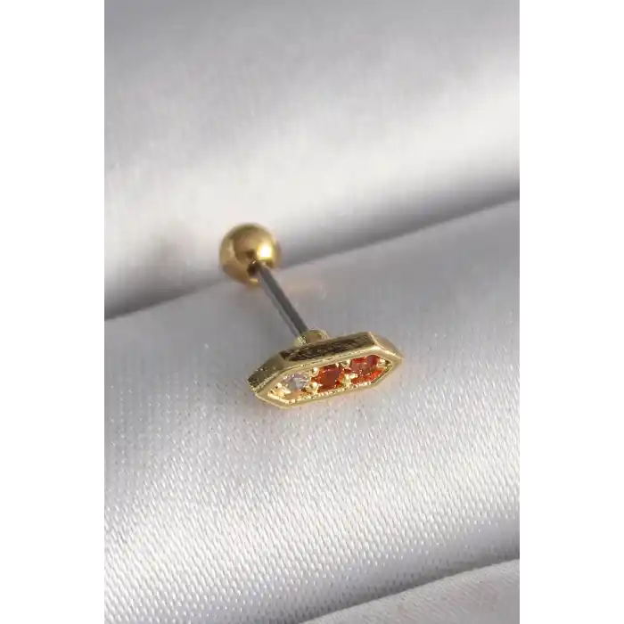 316L Çelik Gold Renk Turuncu Zirkon Taşlı Tragus Piercing
