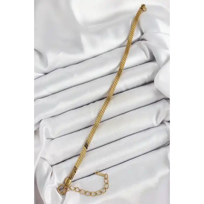 316L Çelik Gold Renk Yassı Zincir Model Kadın Bileklik