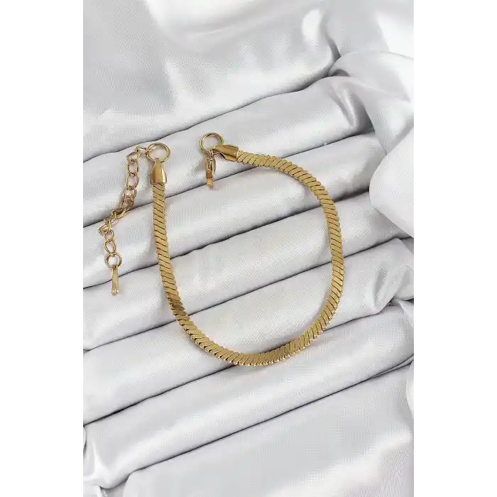 316L Çelik Gold Renk Yassı Zincir Model Kadın Bileklik