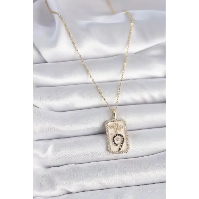 316L Çelik Gold Renk Zincir Akrep Burcu Zirkon Taşlı Kadın Kolye