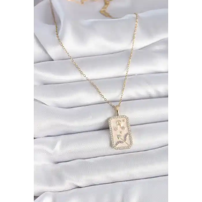 316L Çelik Gold Renk Zincir Yay Burcu Zirkon Taşlı Kadın Kolye