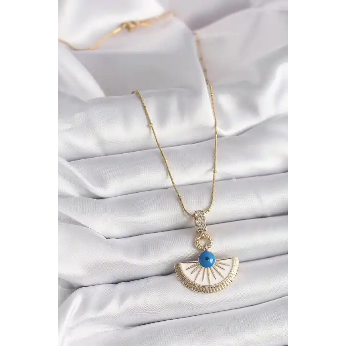 316L Çelik Gold Renk Zincir Zirkon Taş Detaylı Nazar Boncuk Göz Model Kadın Kolye