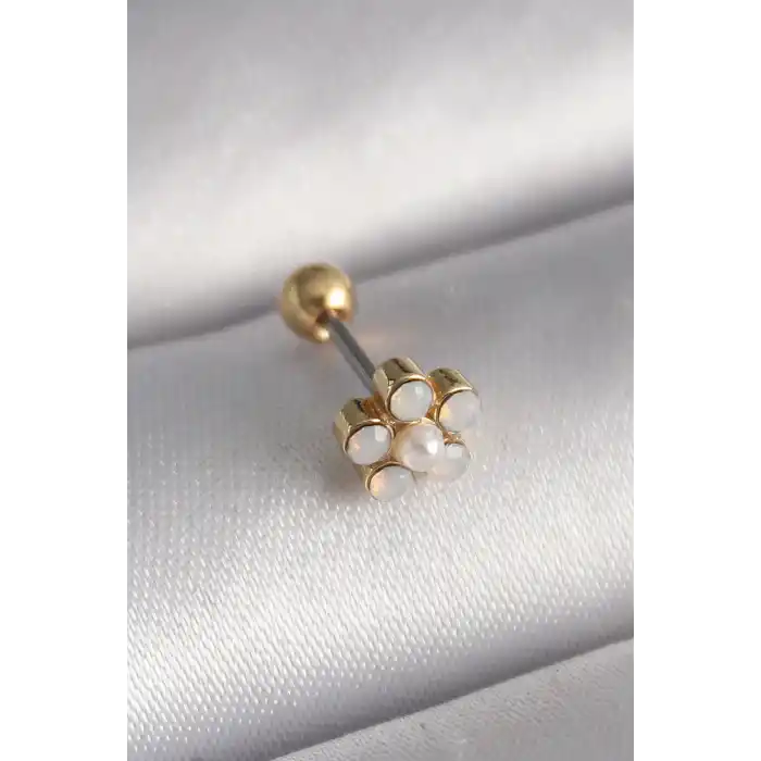 316L Çelik Gold Renk Zirkon Taşlı Çiçek Model Tragus Piercing