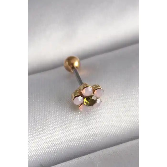 316L Çelik Gold Renk Zirkon Taşlı Çiçek Tragus Piercing