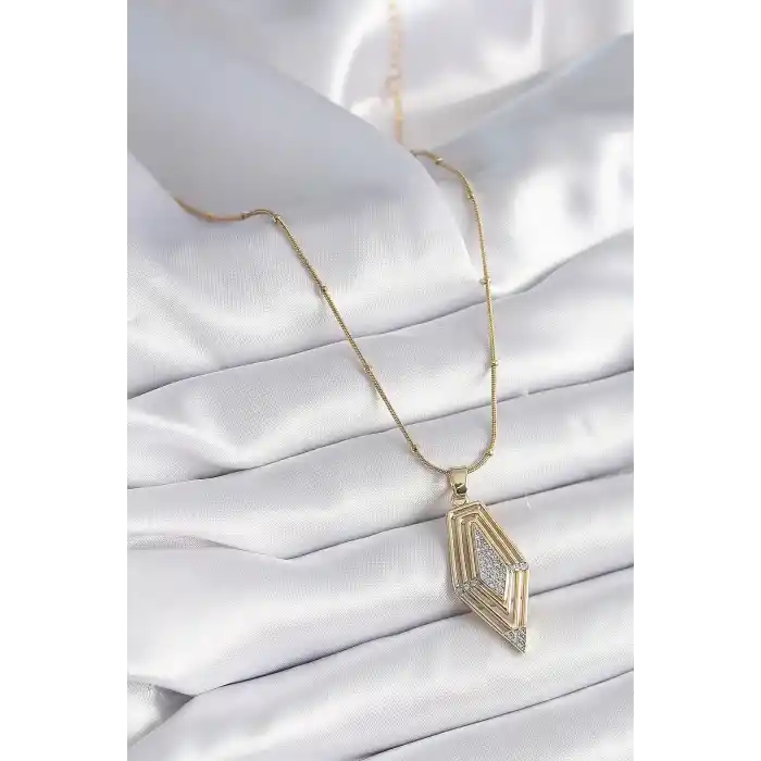 316L Çelik Gold Renk Zirkon Taşlı Vintage Model Kadın Kolye