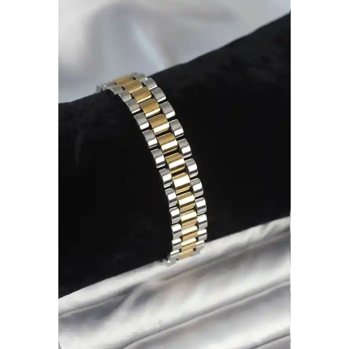316L Çelik Gold ve Gümüş Renk 12 mm Kalınlık Erkek Bileklik