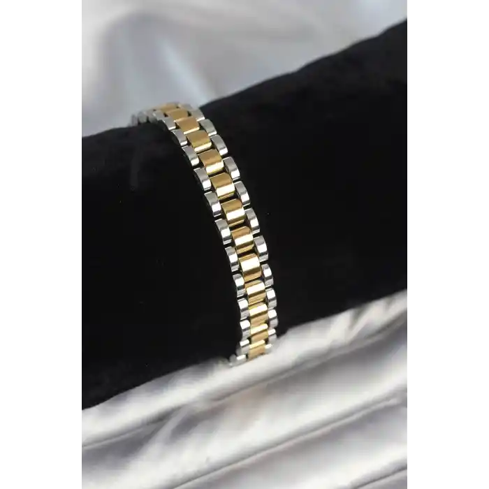 316L Çelik Gold ve Gümüş Renk 9 mm Kalınlık Erkek Bileklik