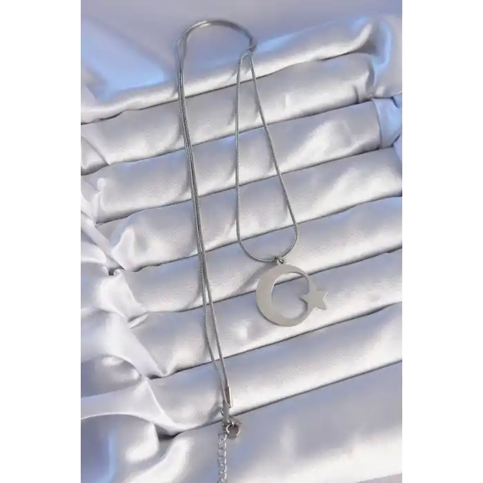 316L Çelik Gümüş Renk Ay Yıldız Model Unisex Kolye