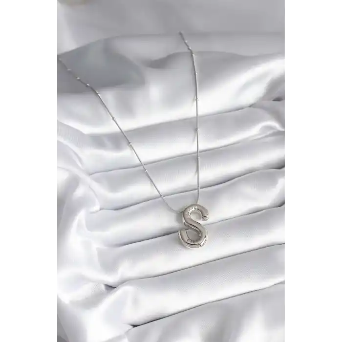316L Çelik Gümüş Renk Bubble S Harf Model Kadın Kolye