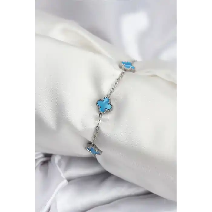316L Çelik Gümüş Renk Buz Mavisi Baby Boy Yonca Kadın Bileklik