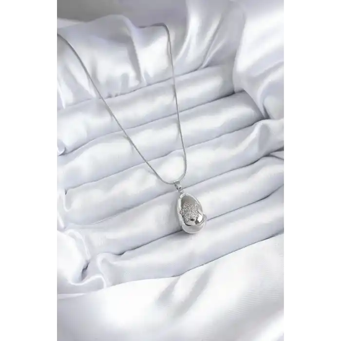 316L Çelik Gümüş Renk Damla Model Yıldız İşleme Zirkon Taş Detay Kadın Kolye