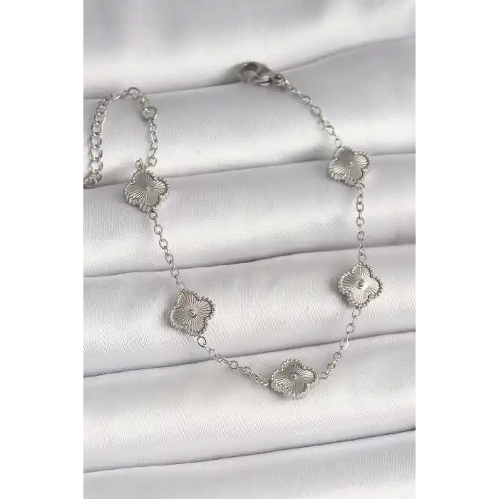 316L Çelik Gümüş Renk İşlemeli Baby Boy Yonca Model Kadın Bileklik