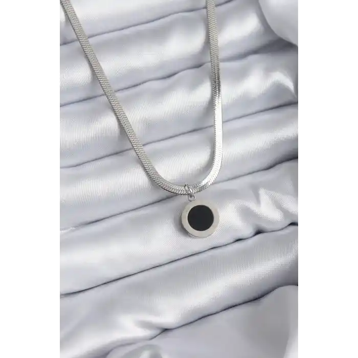 316L Çelik Gümüş Renk İtalyan Zincir Model İşleme Detay Kadın Kolye