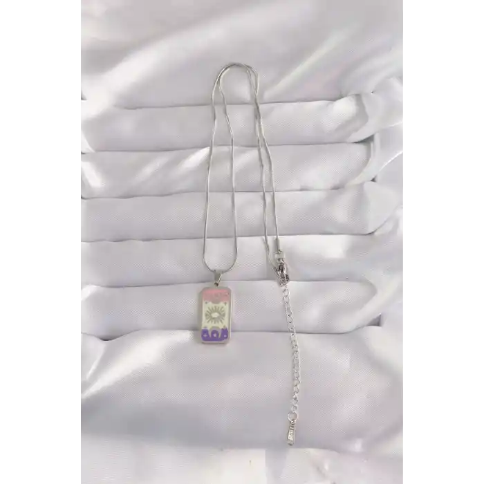 316L Çelik Gümüş Renk Karışık Mineli Ay Figür Tarot Kolye