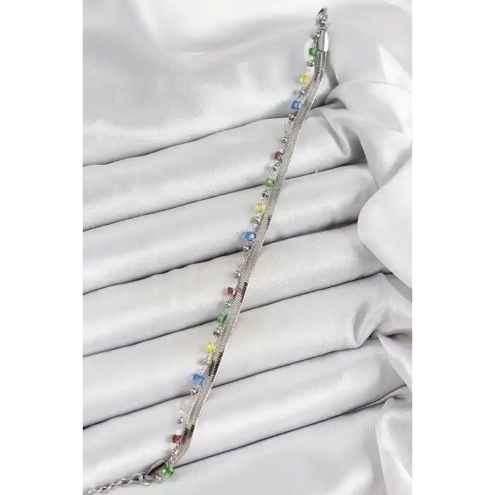 316L Çelik Gümüş Renk Karışık Renkli Kristal Taşlı Kadın Bileklik