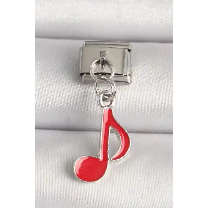 316L Çelik Gümüş Renk Kırmızı Müzik Nota Model Nomination Charm