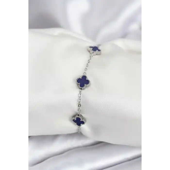 316L Çelik Gümüş Renk Lacivert Baby Boy Yonca Kadın Bileklik