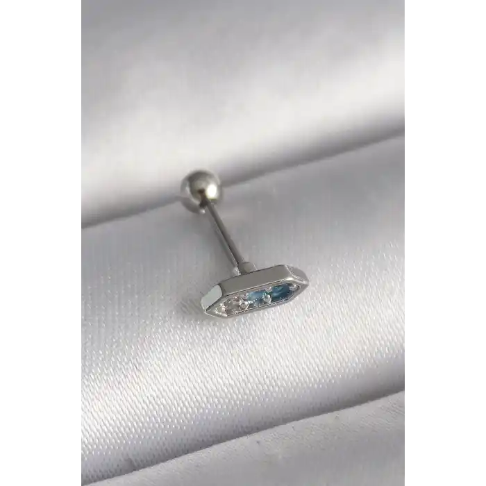 316L Çelik Gümüş Renk Mavi Zirkon Taşlı Tragus Piercing