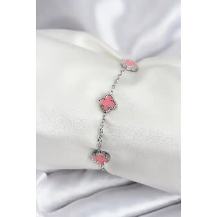 316L Çelik Gümüş Renk Pembe Baby Boy Yonca Kadın Bileklik