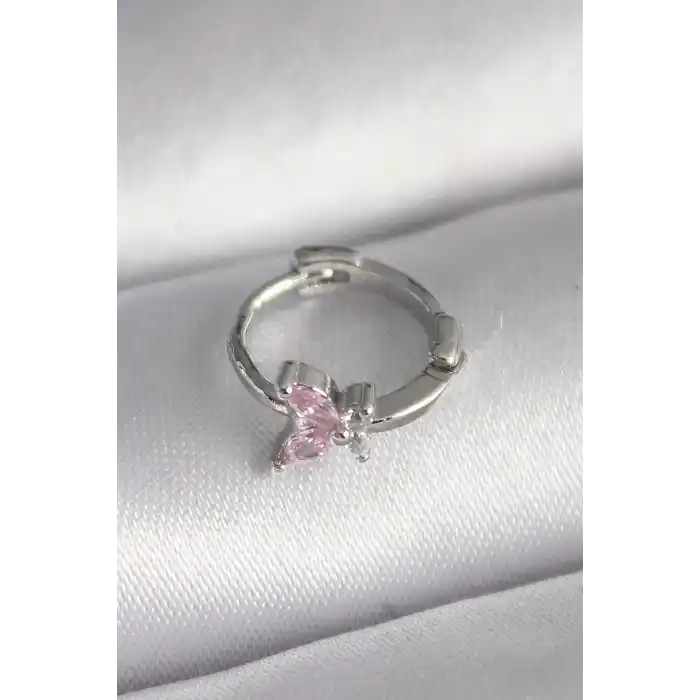 316L Çelik Gümüş Renk Pembe Zirkon Taşlı Kelebek Model Tragus Piercing